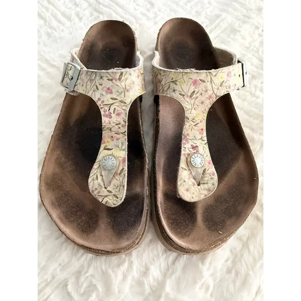 Birkenstock Gizeh Vegan Birko-Flor Watercolor Floral Thong Sandals Cottage Boho
